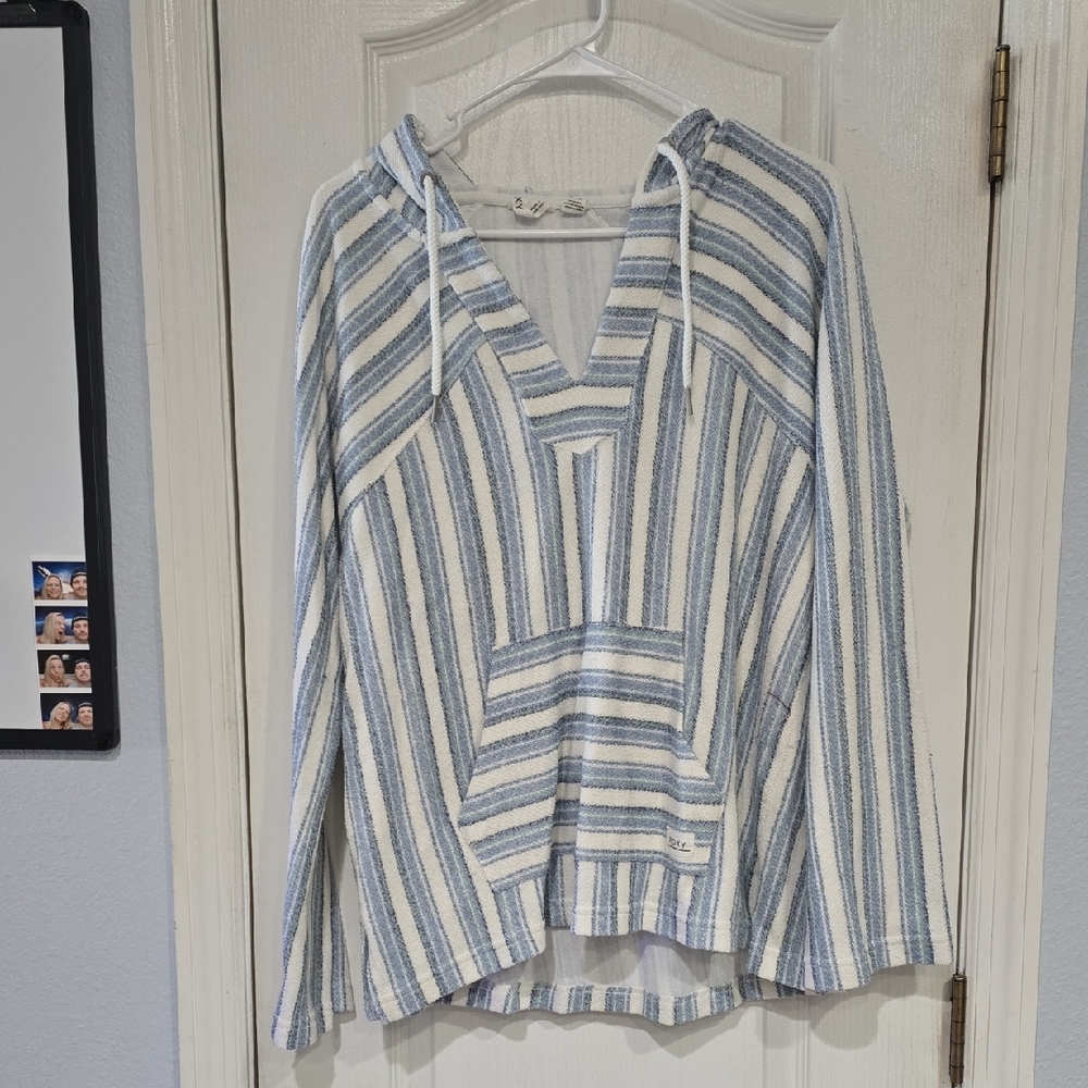 Roxy Striped Hoodie in Blue and White